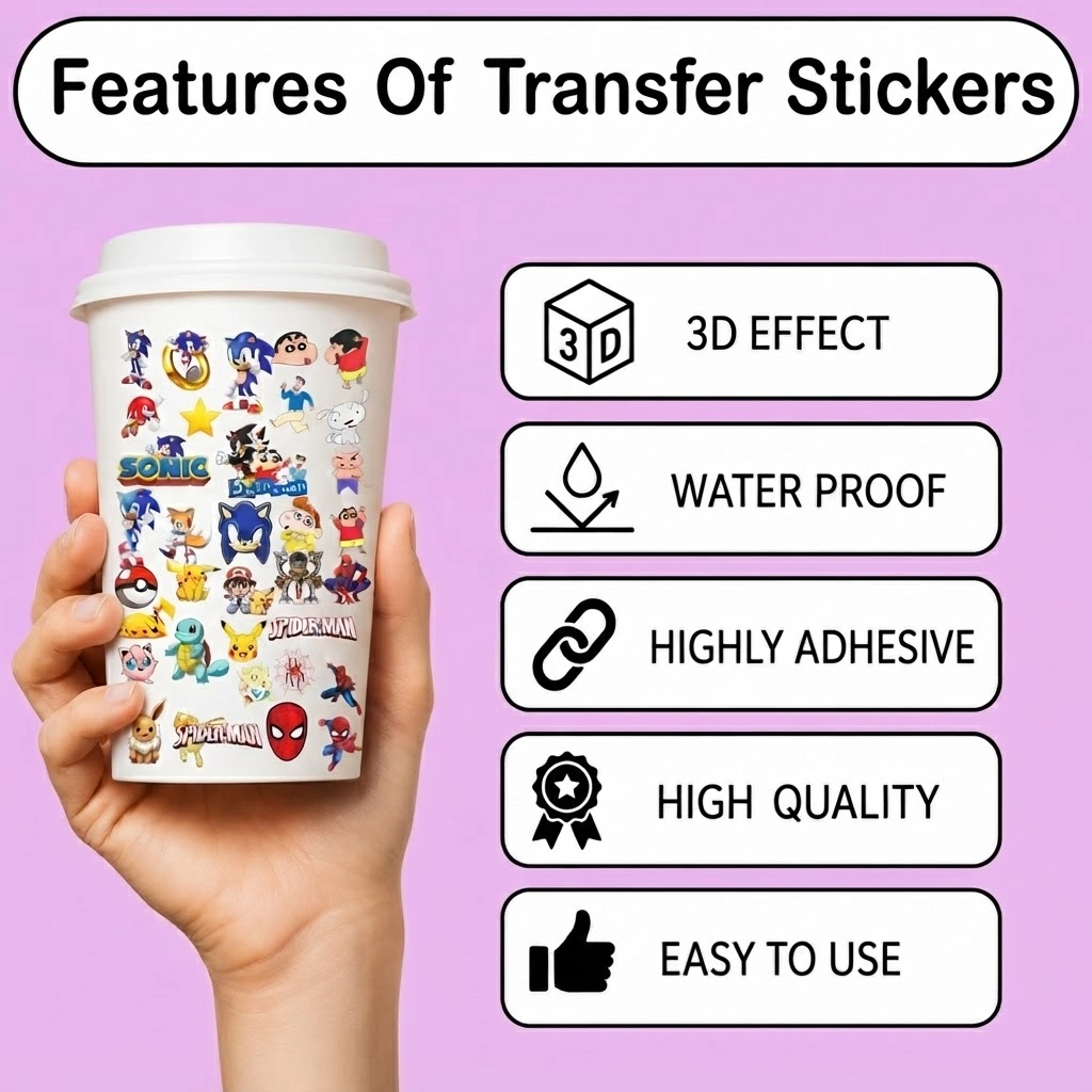 Anayat UV DTF Cup Wrap Transfer Stickers – 4 Sheets Cartoon, Gaming & Anime Characters - Image 3