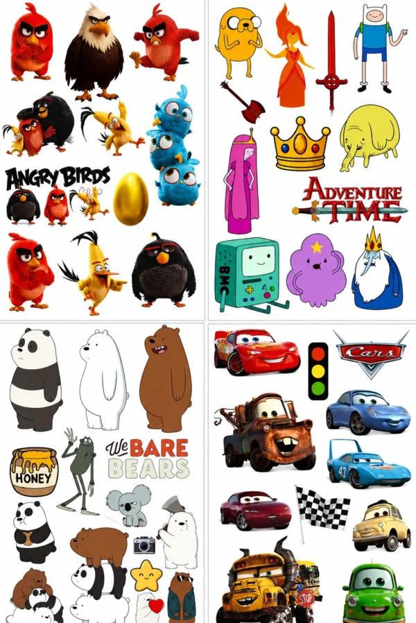 Anayat UV DTF Cup Wrap Transfer Stickers – 4 Sheets Cartoon, Funny Animals & Adventure