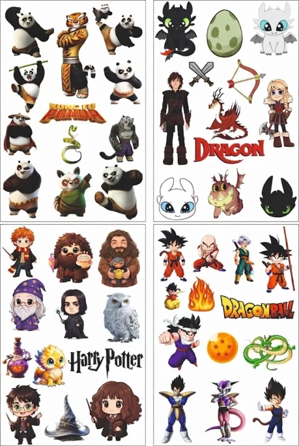 Anayat UV DTF Cup Wrap Transfer Stickers – 4 Sheets Cartoon, Fantasy & Animated Movies