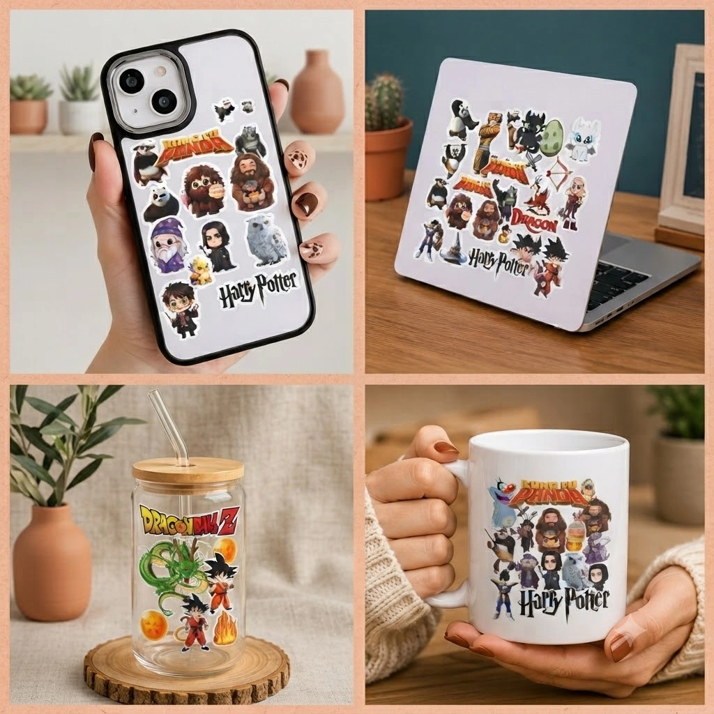 Anayat UV DTF Cup Wrap Transfer Stickers – 4 Sheets Cartoon, Fantasy & Animated Movies - Image 4