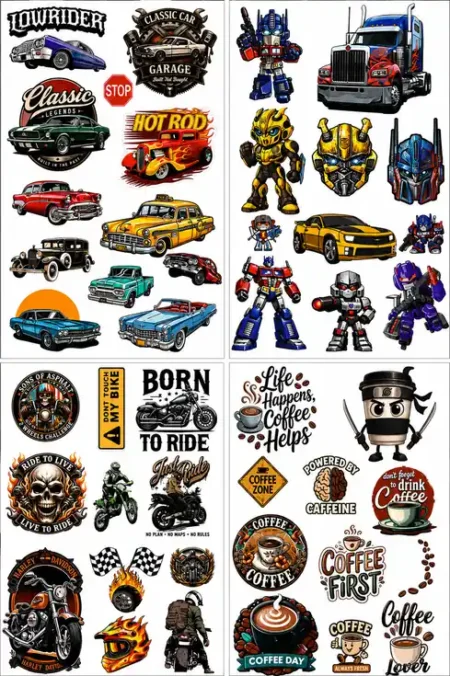 Anayat UV DTF Cup Wrap Transfer Stickers – 4 Sheets Vintage, Classic Car & Lowrider