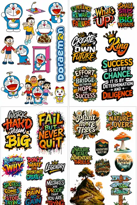 Anayat UV DTF Cup Wrap Transfer Stickers – 4 Sheets Cartoon, Motivational & Inspirational