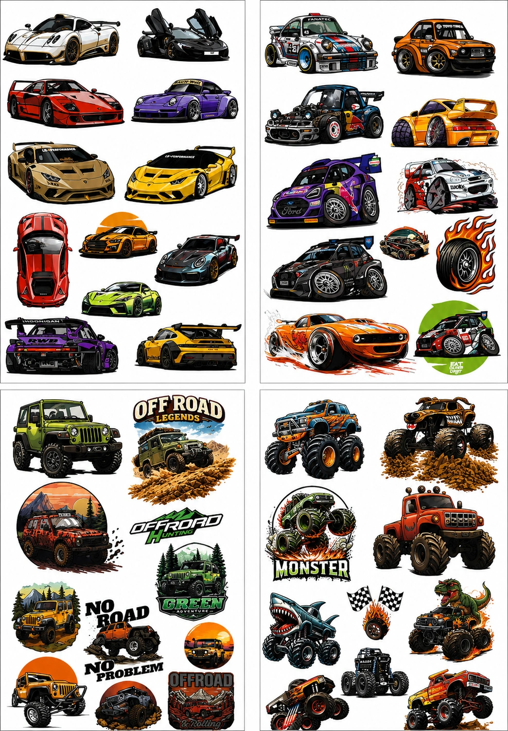 Anayat UV DTF Cup Wrap Transfer Stickers – 4 Sheets Racing, Sports Car & Off-Road