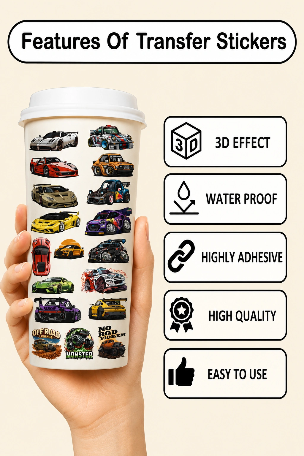 Anayat UV DTF Cup Wrap Transfer Stickers – 4 Sheets Racing, Sports Car & Off-Road - Image 3