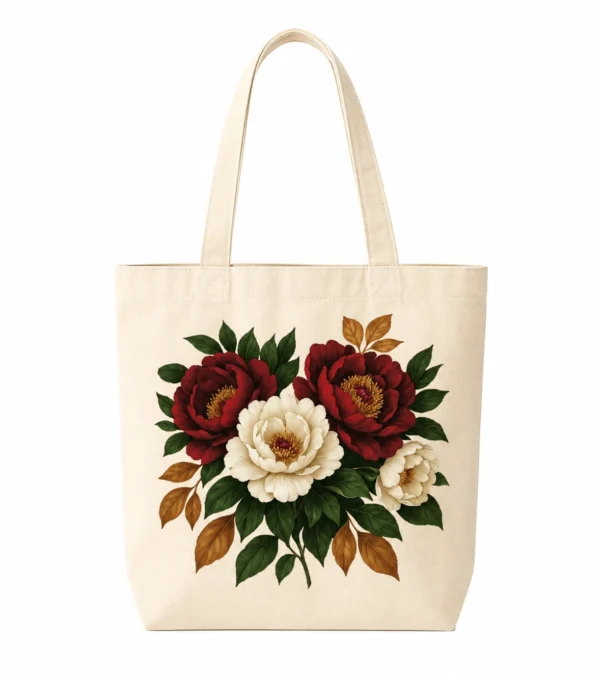 Anayat Cotton Tote Bag – Burgundy Floral Bouquet