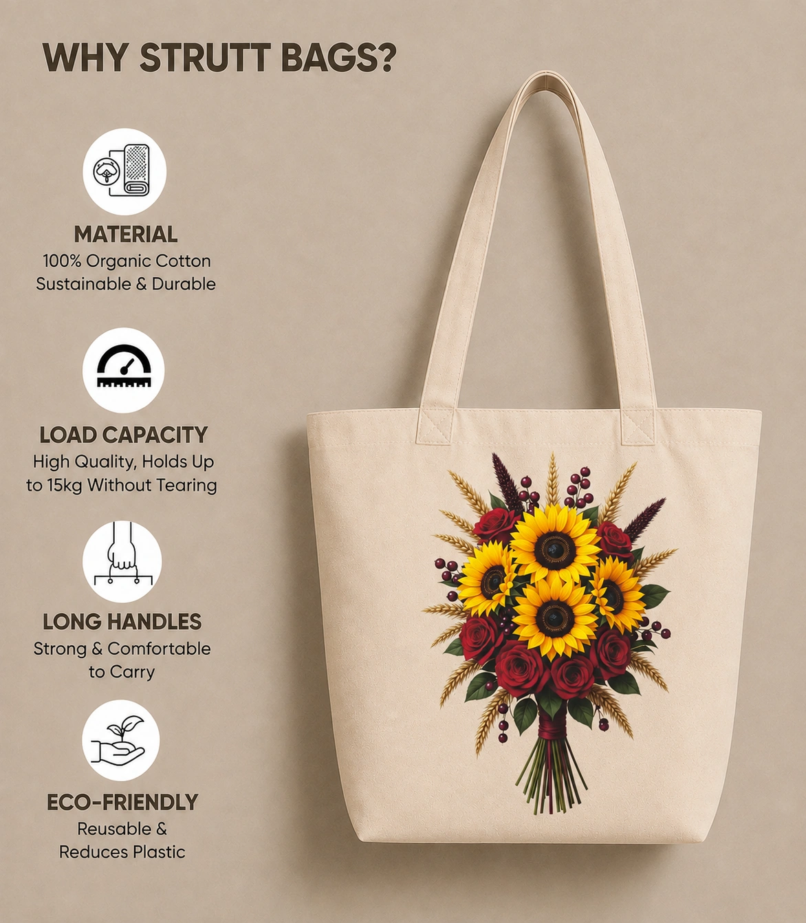 Anayat Cotton Tote Bag – Sunflower and Rose Harvest - Image 2