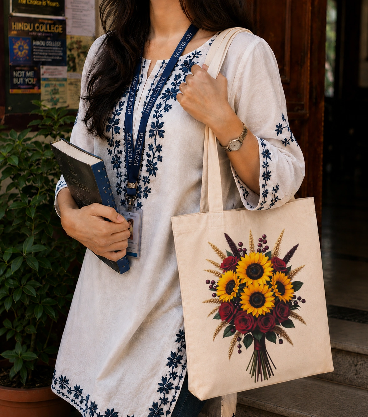Anayat Cotton Tote Bag – Sunflower and Rose Harvest - Image 3