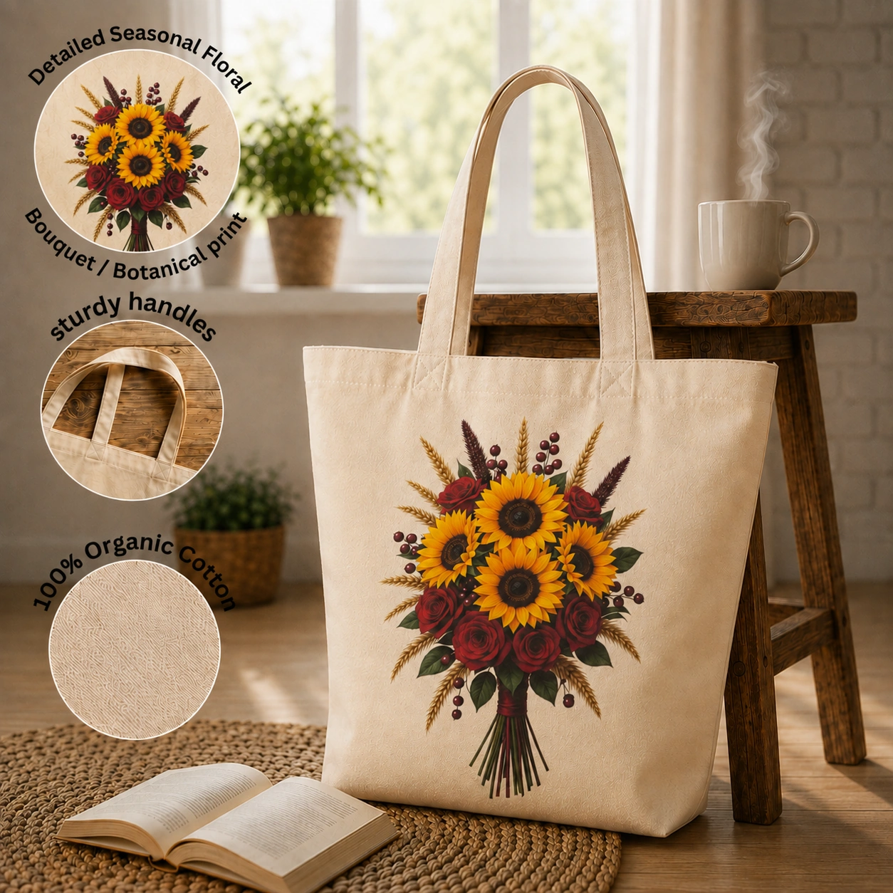 Anayat Cotton Tote Bag – Sunflower and Rose Harvest - Image 6