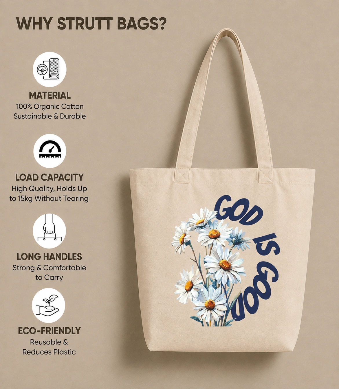 Anayat Cotton Tote Bag – God Is Good Floral - Image 2