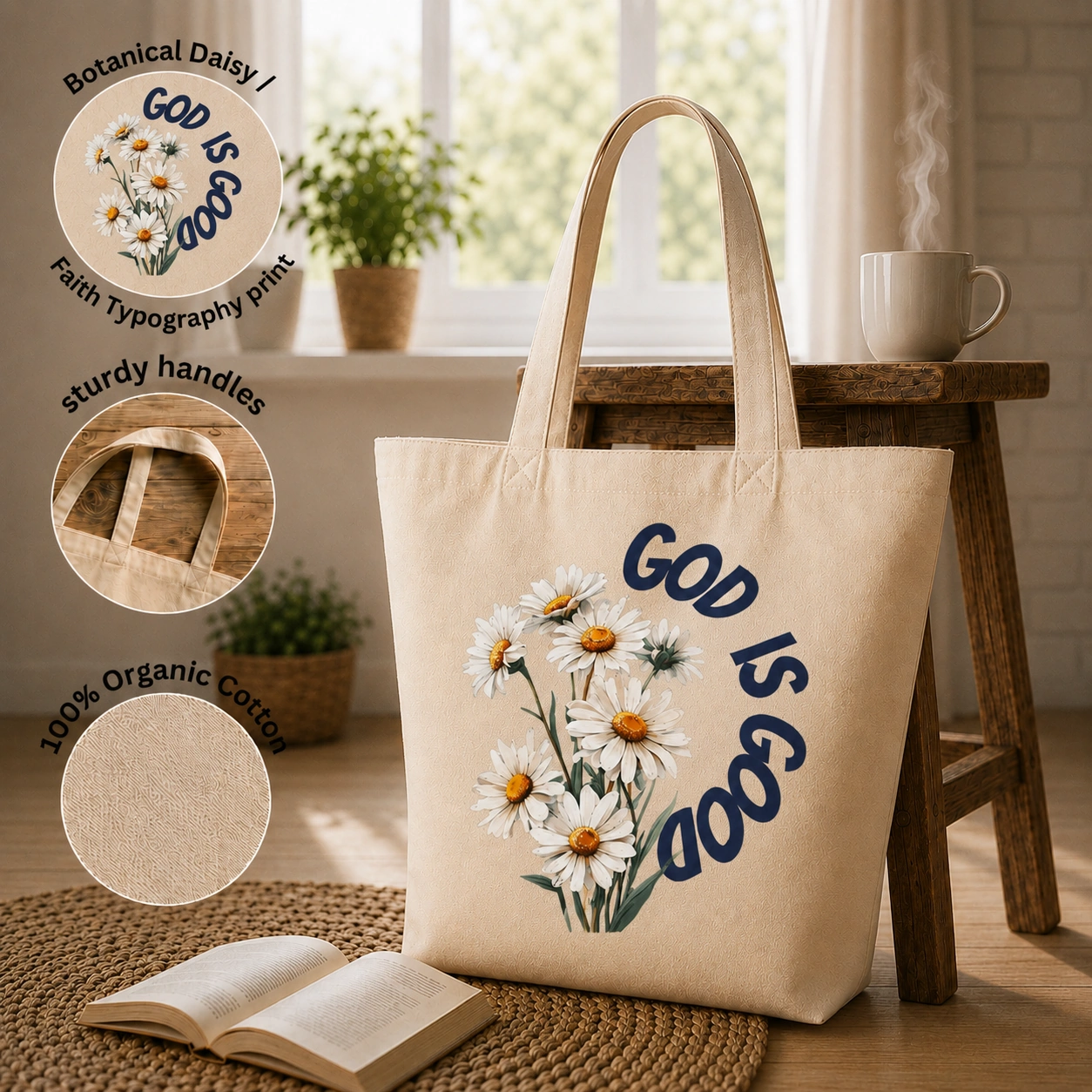 Anayat Cotton Tote Bag – God Is Good Floral - Image 6