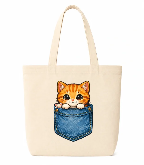 Anayat Cotton Tote Bag – Orange Cat Denim Pocket